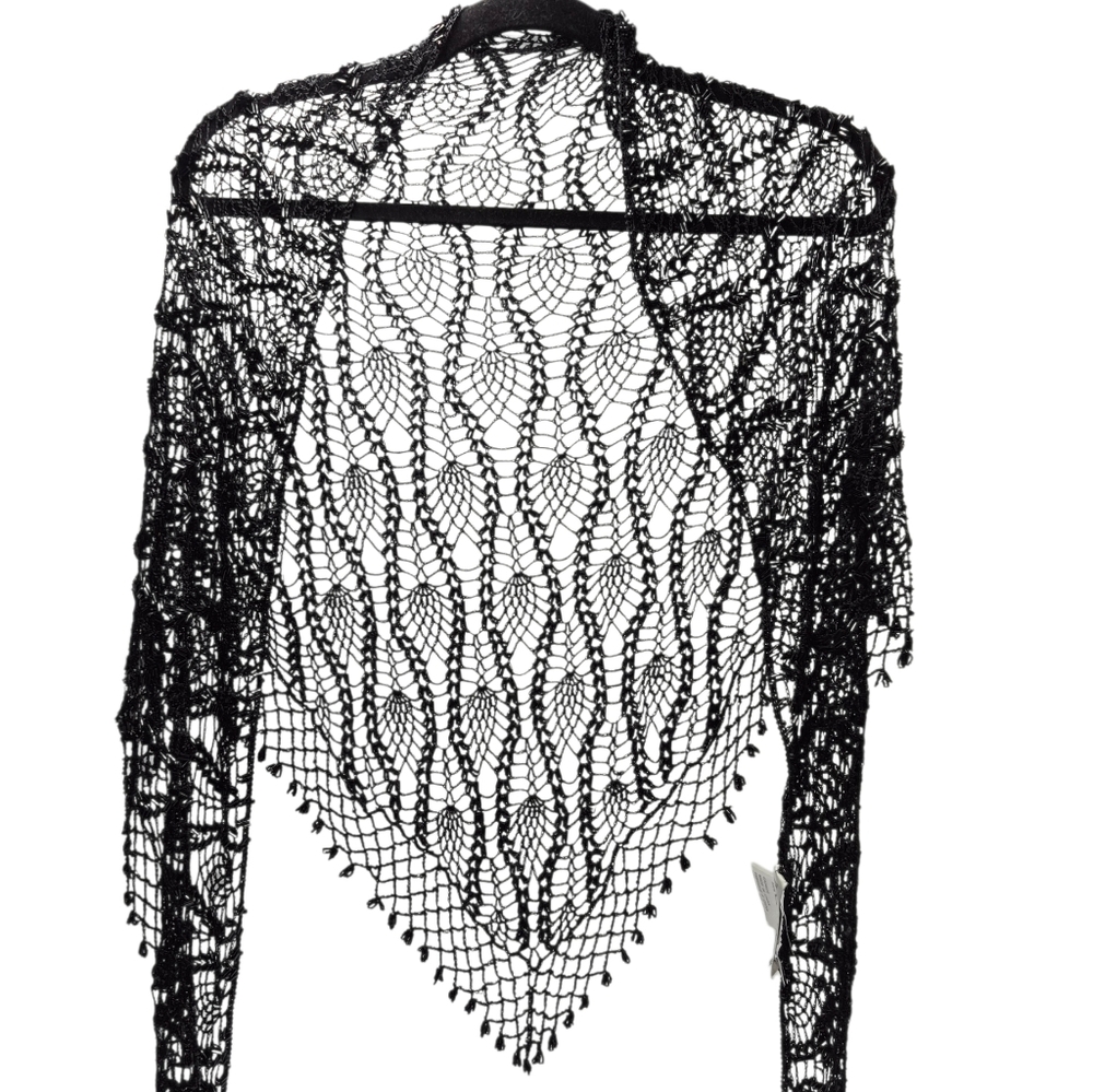 Vintage Valenti  Women's Shawl Scarf Black Beaded Lace